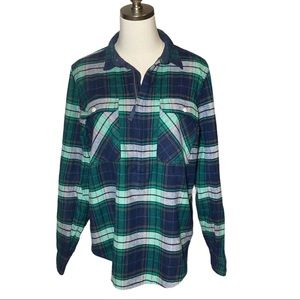 J. Crew Ladies Plaid Flannel Shirt Quarter Zip Pullover M
